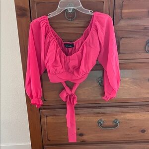 Smoke Women’s Vibrant Pink Cropped Blouse Top Size Medium NWT